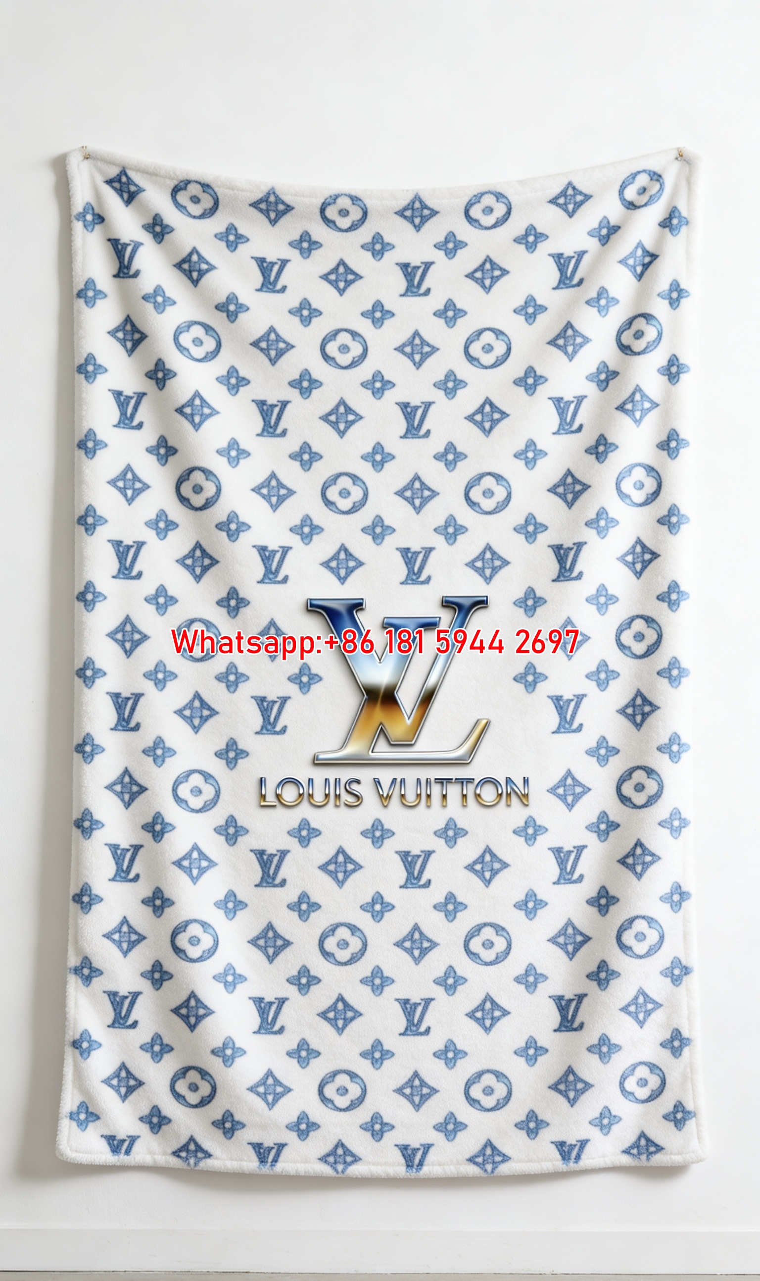 Blue LV Monogram Flannel Blanket LV Sky Blue Pattern Throw 055